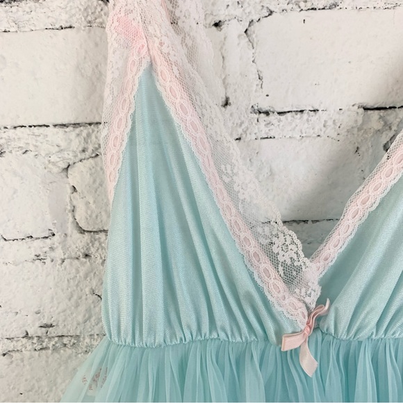 Night Magic Vintage Nylon Blue Ruffle Dress Medium - Picture 4 of 8